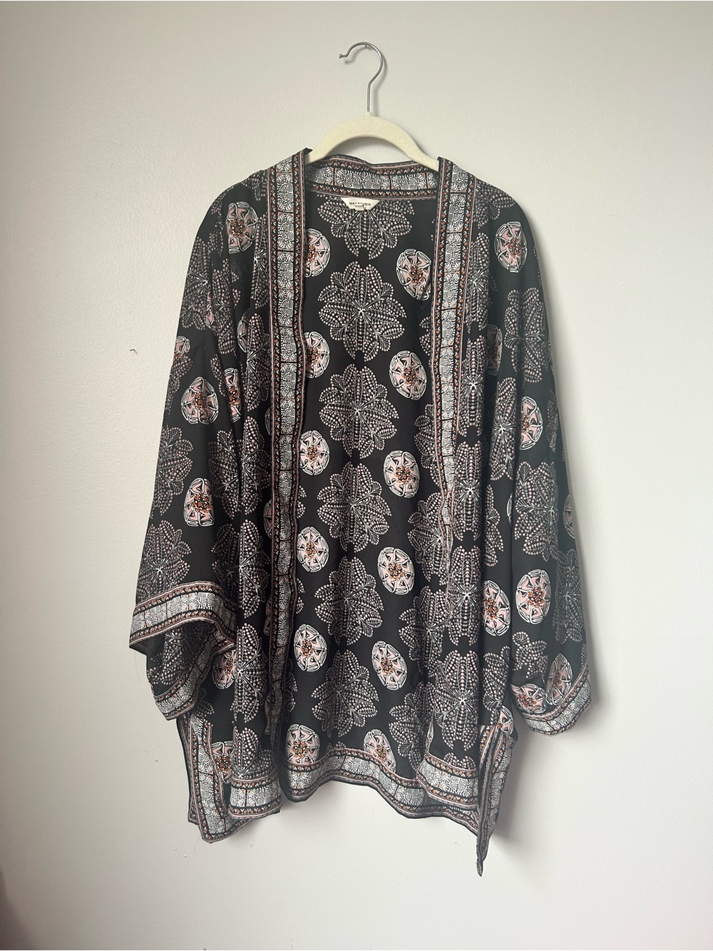 Max Studio Black Printed Boho Open-Front Kimono